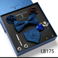 New Design  Luxury Gift Necktie set for Men Silk Butterfly Bowtie Tie and Tie Clips Lapel Pin Hanky Cufflinks Set