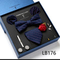 New Design  Luxury Gift Necktie set for Men Silk Butterfly Bowtie Tie and Tie Clips Lapel Pin Hanky Cufflinks Set