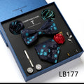 New Design  Luxury Gift Necktie set for Men Silk Butterfly Bowtie Tie and Tie Clips Lapel Pin Hanky Cufflinks Set