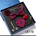 New Design  Luxury Gift Necktie set for Men Silk Butterfly Bowtie Tie and Tie Clips Lapel Pin Hanky Cufflinks Set