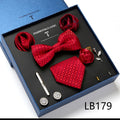 New Design  Luxury Gift Necktie set for Men Silk Butterfly Bowtie Tie and Tie Clips Lapel Pin Hanky Cufflinks Set