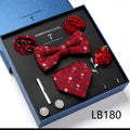 New Design  Luxury Gift Necktie set for Men Silk Butterfly Bowtie Tie and Tie Clips Lapel Pin Hanky Cufflinks Set