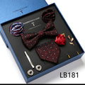 New Design  Luxury Gift Necktie set for Men Silk Butterfly Bowtie Tie and Tie Clips Lapel Pin Hanky Cufflinks Set