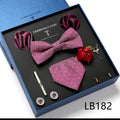 New Design  Luxury Gift Necktie set for Men Silk Butterfly Bowtie Tie and Tie Clips Lapel Pin Hanky Cufflinks Set