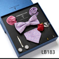 New Design  Luxury Gift Necktie set for Men Silk Butterfly Bowtie Tie and Tie Clips Lapel Pin Hanky Cufflinks Set