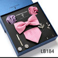 New Design  Luxury Gift Necktie set for Men Silk Butterfly Bowtie Tie and Tie Clips Lapel Pin Hanky Cufflinks Set