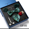 New Design  Luxury Gift Necktie set for Men Silk Butterfly Bowtie Tie and Tie Clips Lapel Pin Hanky Cufflinks Set