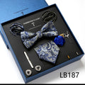 New Design  Luxury Gift Necktie set for Men Silk Butterfly Bowtie Tie and Tie Clips Lapel Pin Hanky Cufflinks Set