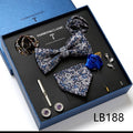 New Design  Luxury Gift Necktie set for Men Silk Butterfly Bowtie Tie and Tie Clips Lapel Pin Hanky Cufflinks Set