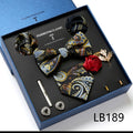 New Design  Luxury Gift Necktie set for Men Silk Butterfly Bowtie Tie and Tie Clips Lapel Pin Hanky Cufflinks Set