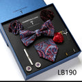 New Design  Luxury Gift Necktie set for Men Silk Butterfly Bowtie Tie and Tie Clips Lapel Pin Hanky Cufflinks Set