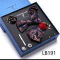 New Design  Luxury Gift Necktie set for Men Silk Butterfly Bowtie Tie and Tie Clips Lapel Pin Hanky Cufflinks Set