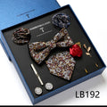 New Design  Luxury Gift Necktie set for Men Silk Butterfly Bowtie Tie and Tie Clips Lapel Pin Hanky Cufflinks Set