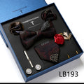 New Design  Luxury Gift Necktie set for Men Silk Butterfly Bowtie Tie and Tie Clips Lapel Pin Hanky Cufflinks Set