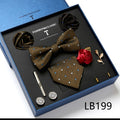 New Design  Luxury Gift Necktie set for Men Silk Butterfly Bowtie Tie and Tie Clips Lapel Pin Hanky Cufflinks Set