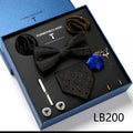 New Design  Luxury Gift Necktie set for Men Silk Butterfly Bowtie Tie and Tie Clips Lapel Pin Hanky Cufflinks Set