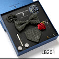 New Design  Luxury Gift Necktie set for Men Silk Butterfly Bowtie Tie and Tie Clips Lapel Pin Hanky Cufflinks Set