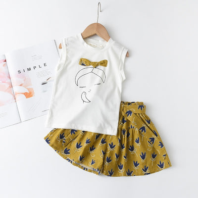 Sleeveless T-shirt and Print Bow Shorts for Girls