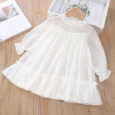 Cute Little Girl Long Sleeve  Lace Collar Jacquard Dress