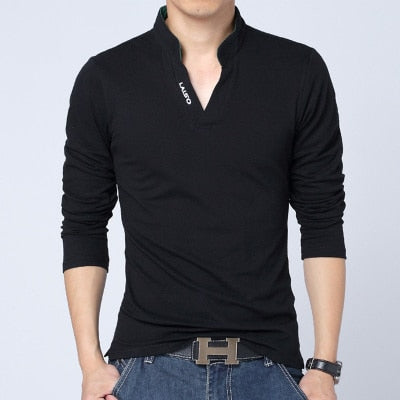 Mandarin Collar Long Sleeve Slim Fit Tee Shirts