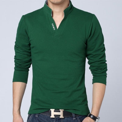 Mandarin Collar Long Sleeve Slim Fit Tee Shirts