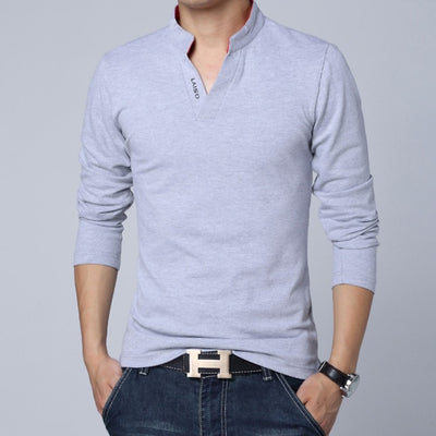 Mandarin Collar Long Sleeve Slim Fit Tee Shirts