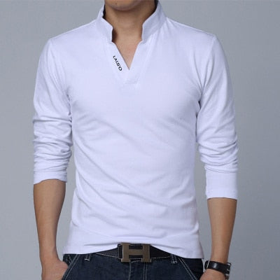 Mandarin Collar Long Sleeve Slim Fit Tee Shirts