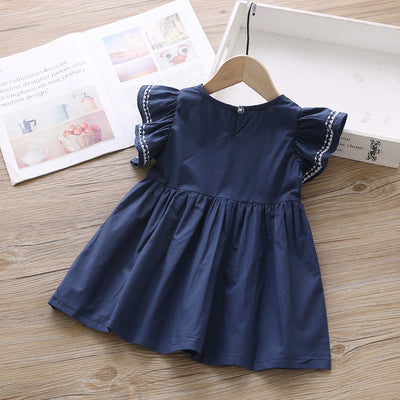 Cute Little Girl Long Sleeve  Lace Collar Jacquard Dress