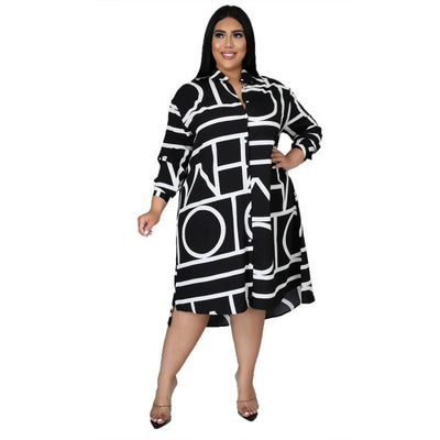 A-Line Plus Size Long Sleeve Loose Midi Dresses