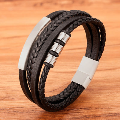 New Style Hand-woven Multi-layer Combination Stainless Steel Men’s Leather Bracelets