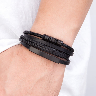 New Style Hand-woven Multi-layer Combination Stainless Steel Men’s Leather Bracelets