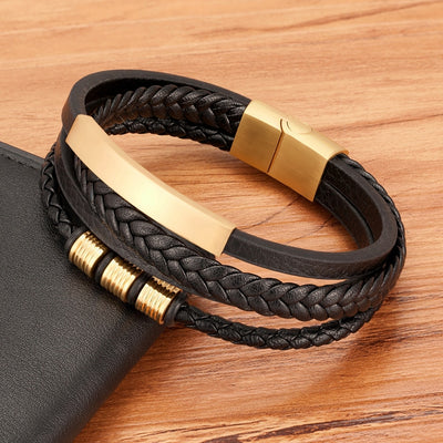 New Style Hand-woven Multi-layer Combination Stainless Steel Men’s Leather Bracelets