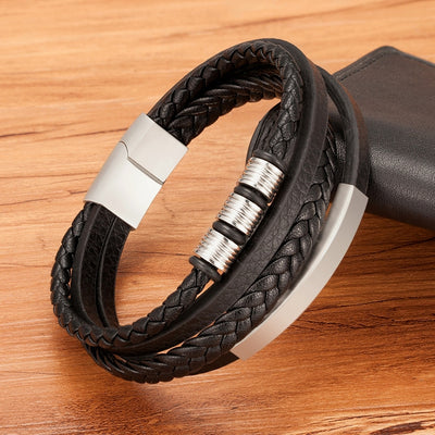 New Style Hand-woven Multi-layer Combination Stainless Steel Men’s Leather Bracelets