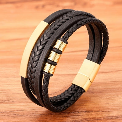 New Style Hand-woven Multi-layer Combination Stainless Steel Men’s Leather Bracelets