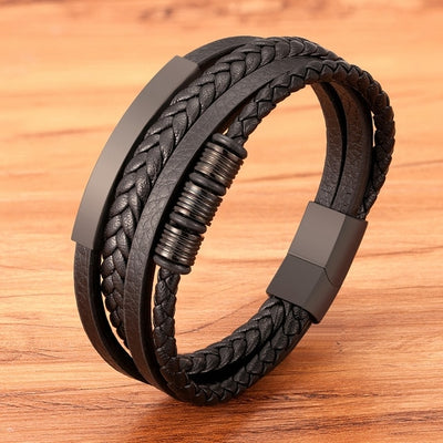 New Style Hand-woven Multi-layer Combination Stainless Steel Men’s Leather Bracelets