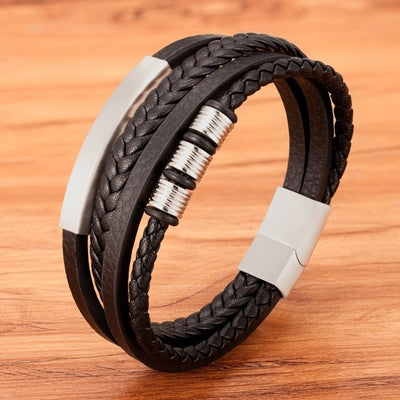 New Style Hand-woven Multi-layer Combination Stainless Steel Men’s Leather Bracelets