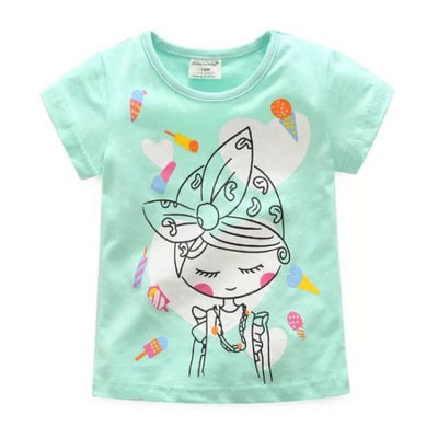 Comfortable Lovely Toddler Girls Short Sleeve Cartoon Cotton T-Shirt