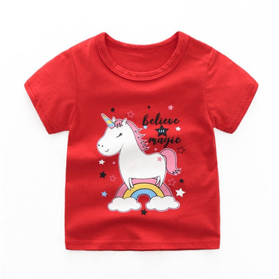 Comfortable Lovely Toddler Girls Short Sleeve Cartoon Cotton T-Shirt