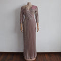 Reflective V Neck Elegant Belt Glitter Maxi Pleated Party Dress