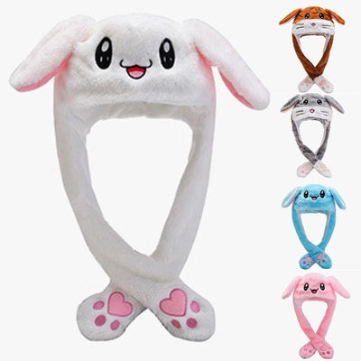 Bunny Beanie Ears Hat with Shine Earflaps Movable Ears Hat