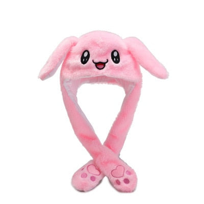 Bunny Beanie Ears Hat with Shine Earflaps Movable Ears Hat