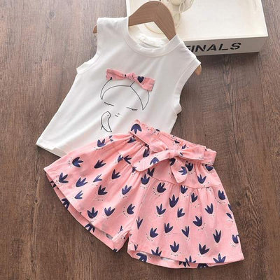 Sleeveless T-shirt and Print Bow Shorts for Girls