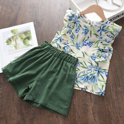 Sleeveless T-shirt and Print Bow Shorts for Girls