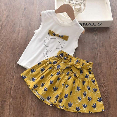 Sleeveless T-shirt and Print Bow Shorts for Girls