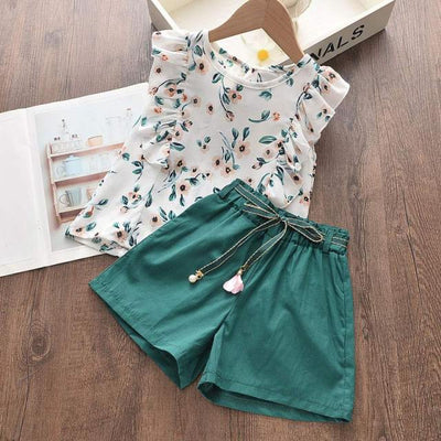 Sleeveless T-shirt and Print Bow Shorts for Girls