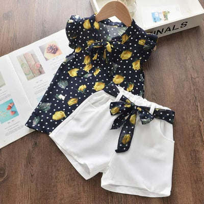 Sleeveless T-shirt and Print Bow Shorts for Girls