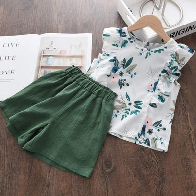 Sleeveless T-shirt and Print Bow Shorts for Girls