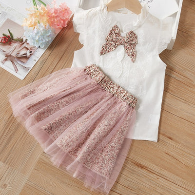 Sleeveless T-shirt and Print Bow Shorts for Girls