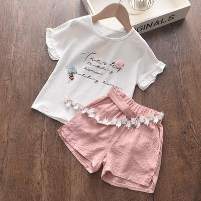 Sleeveless T-shirt and Print Bow Shorts for Girls