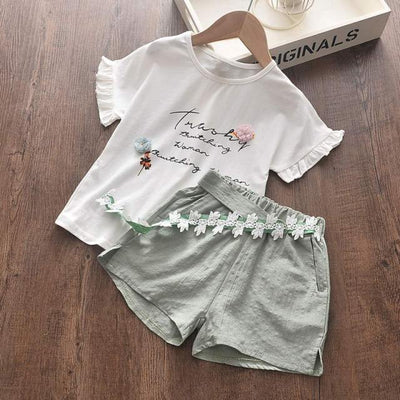 Sleeveless T-shirt and Print Bow Shorts for Girls